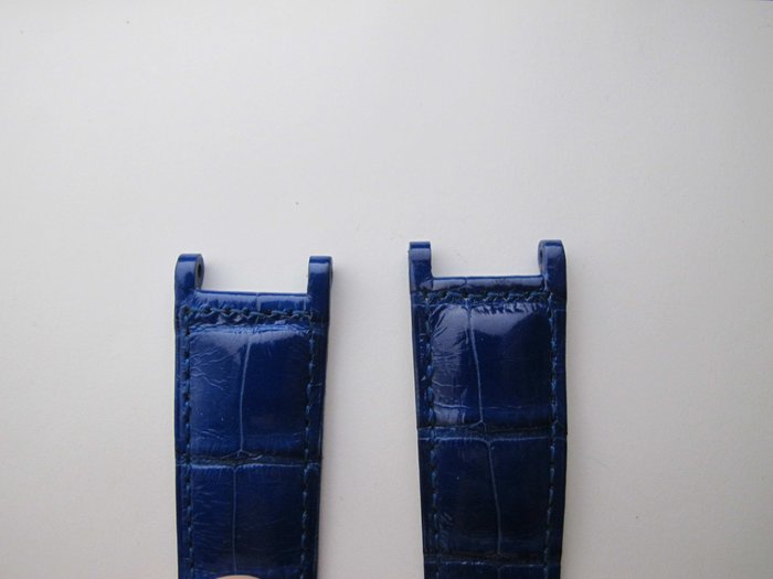 CARTIER 卡地亞 原廠 21/18 短版 寶藍色鱷魚皮錶帶 PASHA專用 近新 KD1HSNO4 3