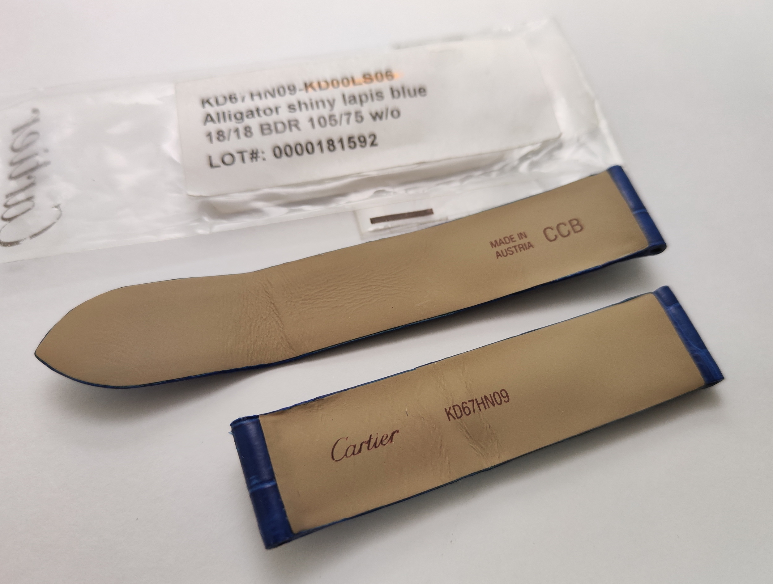 CARTIER 卡地亞 原廠 18/18 藍色鱷魚皮錶帶 摺疊扣專用 近新 KD67HN09 售出不退換 2