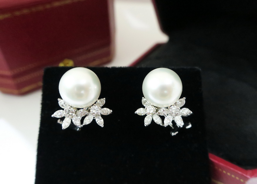 天然鑽石 南洋珍珠耳環 白K金 大直徑11mm 鑽石總重1.5克拉 優惠出清