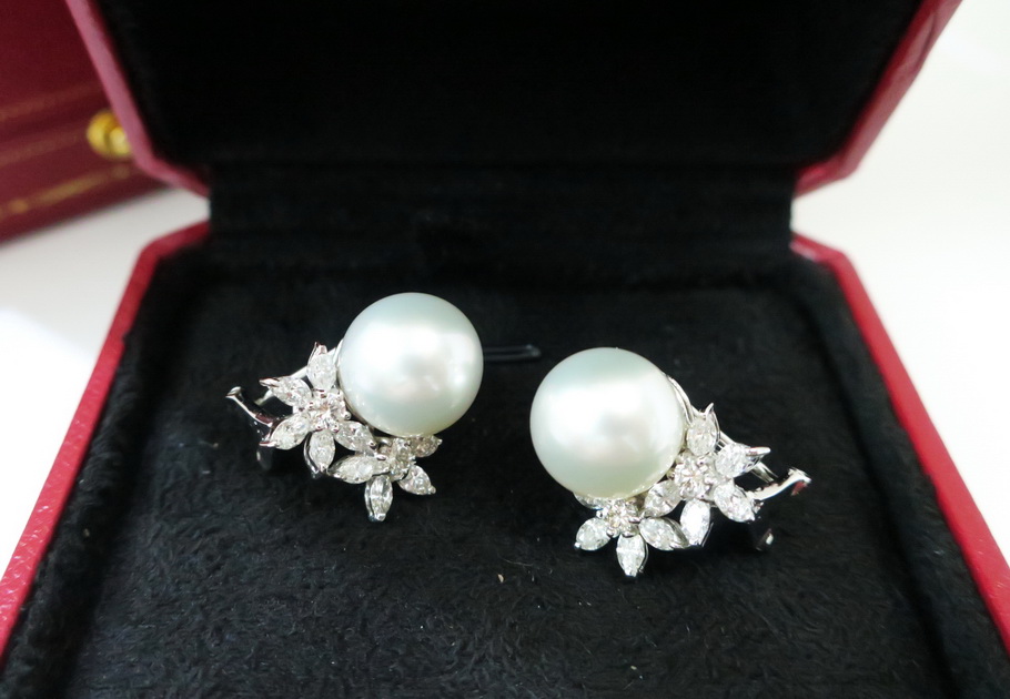 天然鑽石 南洋珍珠耳環 白K金 大直徑11mm 鑽石總重1.5克拉 優惠出清 3