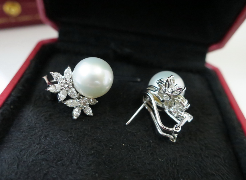 天然鑽石 南洋珍珠耳環 白K金 大直徑11mm 鑽石總重1.5克拉 優惠出清 4