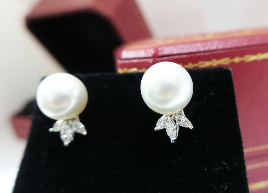 天然鑽石 南洋珍珠耳環 白K金 大直徑10.7mm 鑽石總重80分 優惠出清 2