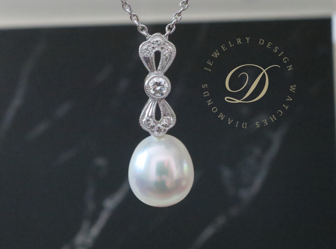 天然 南洋白色珍珠項鍊/吊墬 鑲崁鑽石樣式 高貴典雅