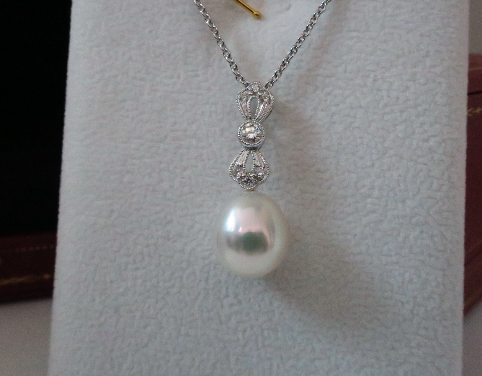 天然 南洋白色珍珠項鍊/吊墬 鑲崁鑽石樣式 高貴典雅 2