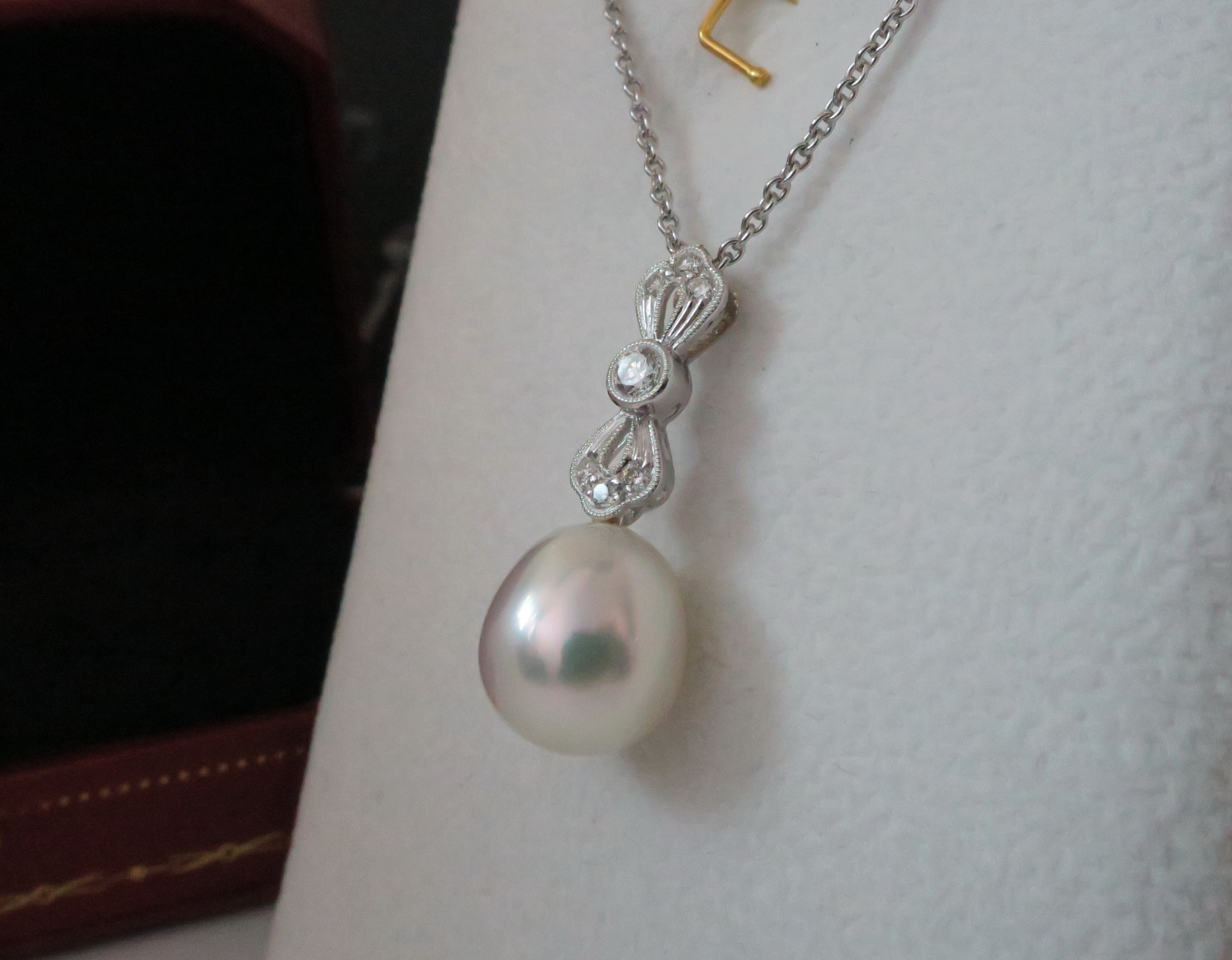 天然 南洋白色珍珠項鍊/吊墬 鑲崁鑽石樣式 高貴典雅 3
