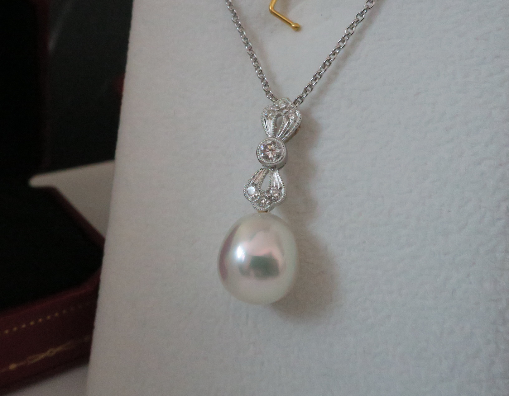 天然 南洋白色珍珠項鍊/吊墬 鑲崁鑽石樣式 高貴典雅 4