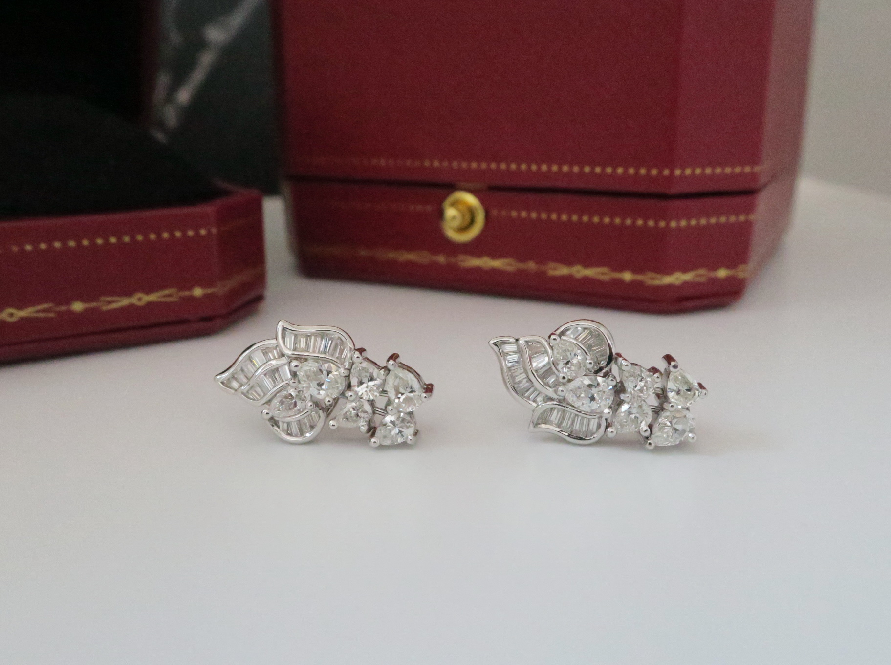 天然 鑽石耳環/耳飾 18K金 天然水滴鑽+排鑽 總重約2克拉 閃閃動人 4