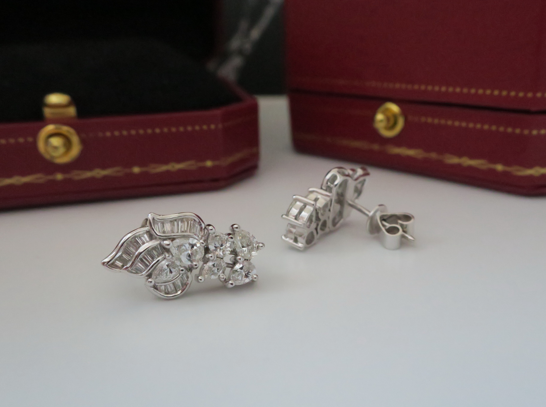 天然 鑽石耳環/耳飾 18K金 天然水滴鑽+排鑽 總重約2克拉 閃閃動人 5