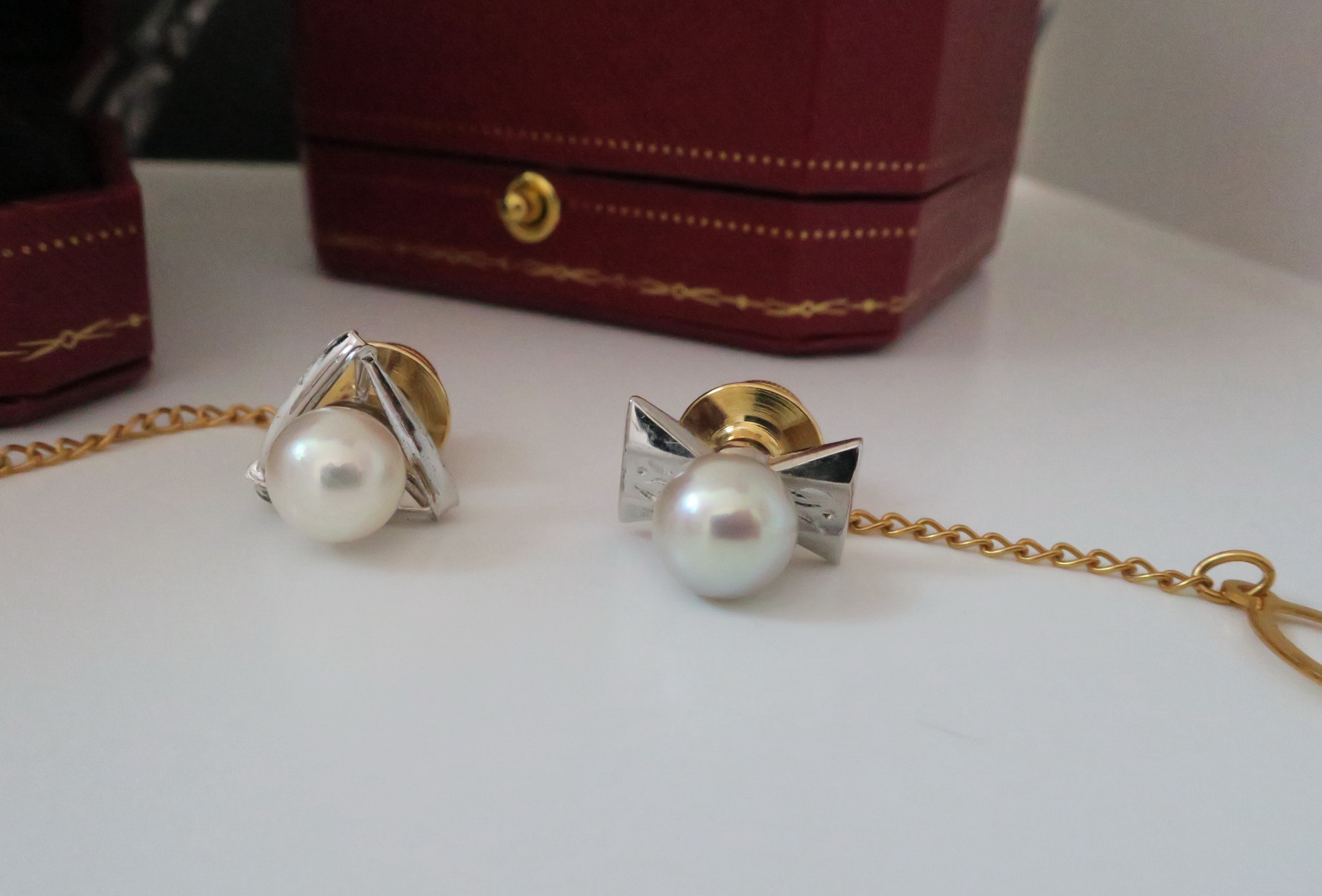 傳統領帶夾 領帶別飾 領帶針 純銀+18K金+珍珠 絕版藏品