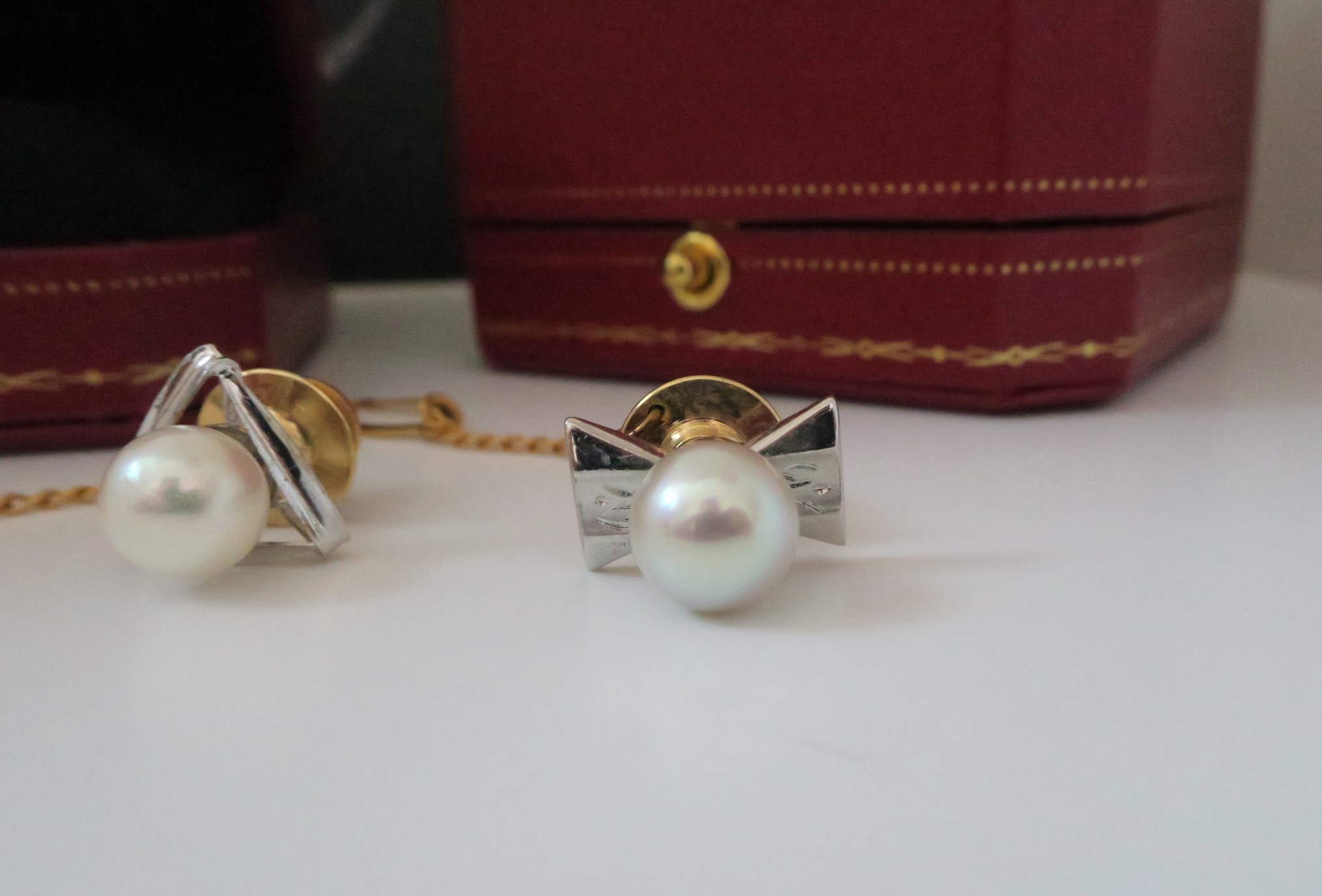 傳統領帶夾 領帶別飾 領帶針 純銀+18K金+珍珠 絕版藏品 2