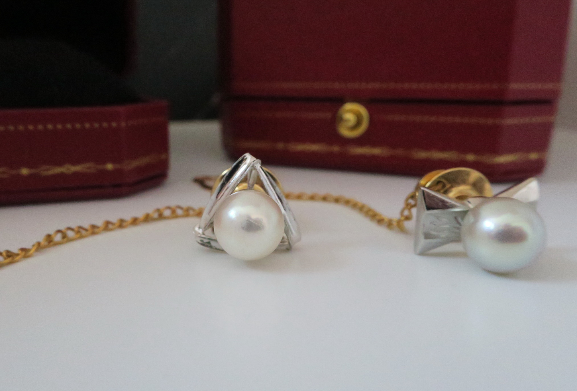 傳統領帶夾 領帶別飾 領帶針 純銀+18K金+珍珠 絕版藏品 3