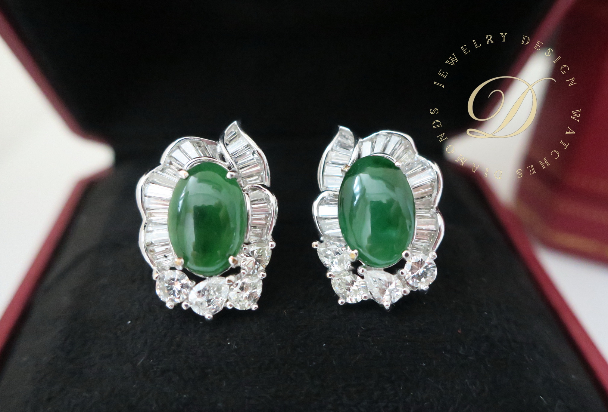 天然 鑽石 翡翠耳環/耳飾 18K白金 氣質出眾