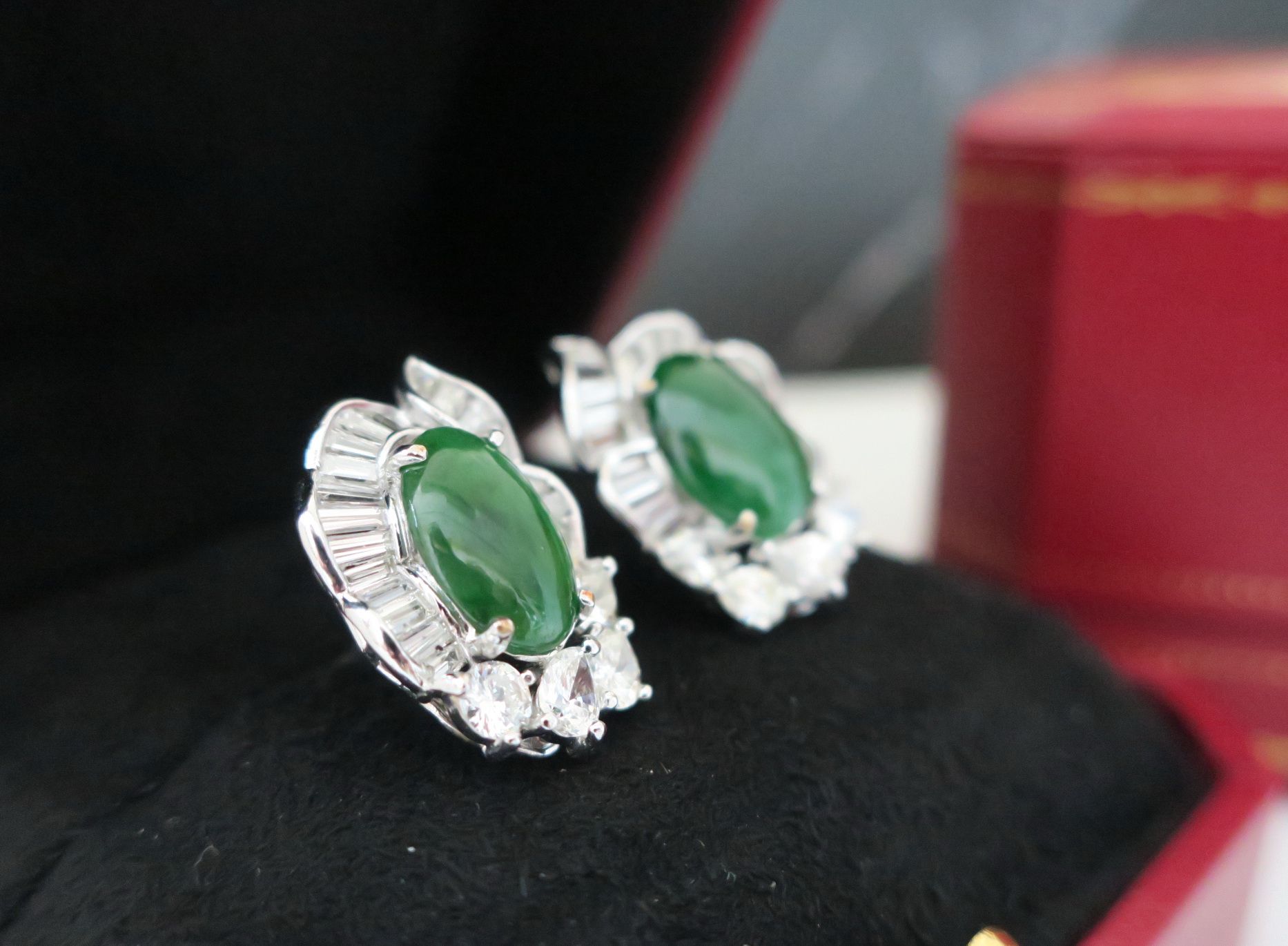 天然 鑽石 翡翠耳環/耳飾 18K白金 氣質出眾 2