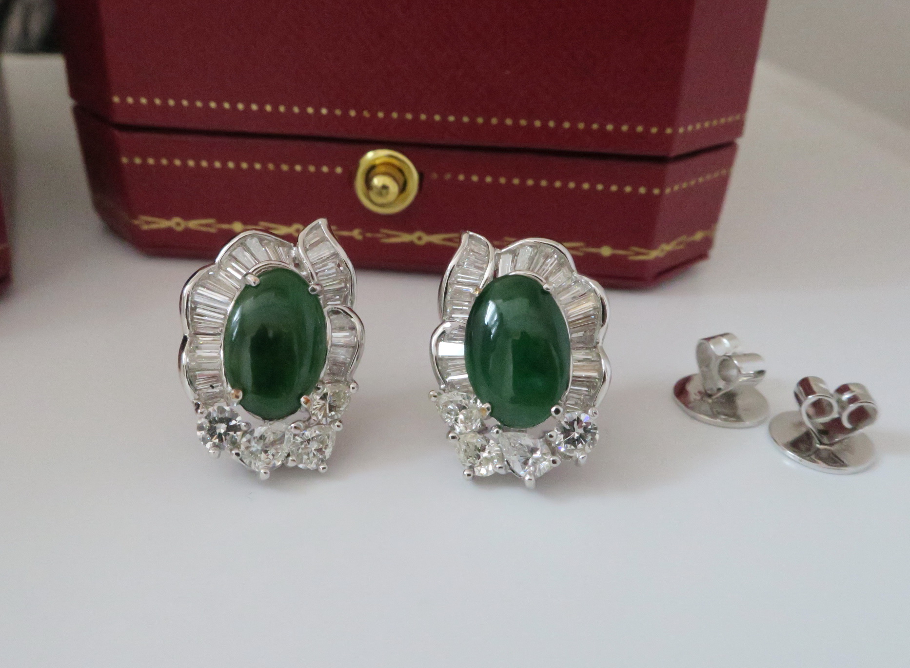 天然 鑽石 翡翠耳環/耳飾 18K白金 氣質出眾 3