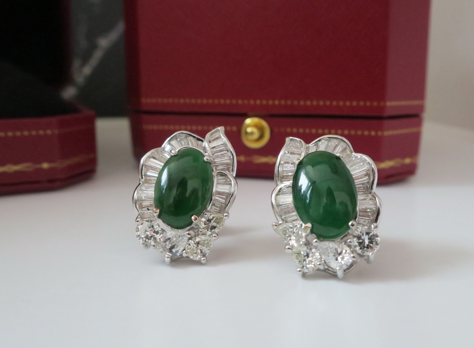 天然 鑽石 翡翠耳環/耳飾 18K白金 氣質出眾 4