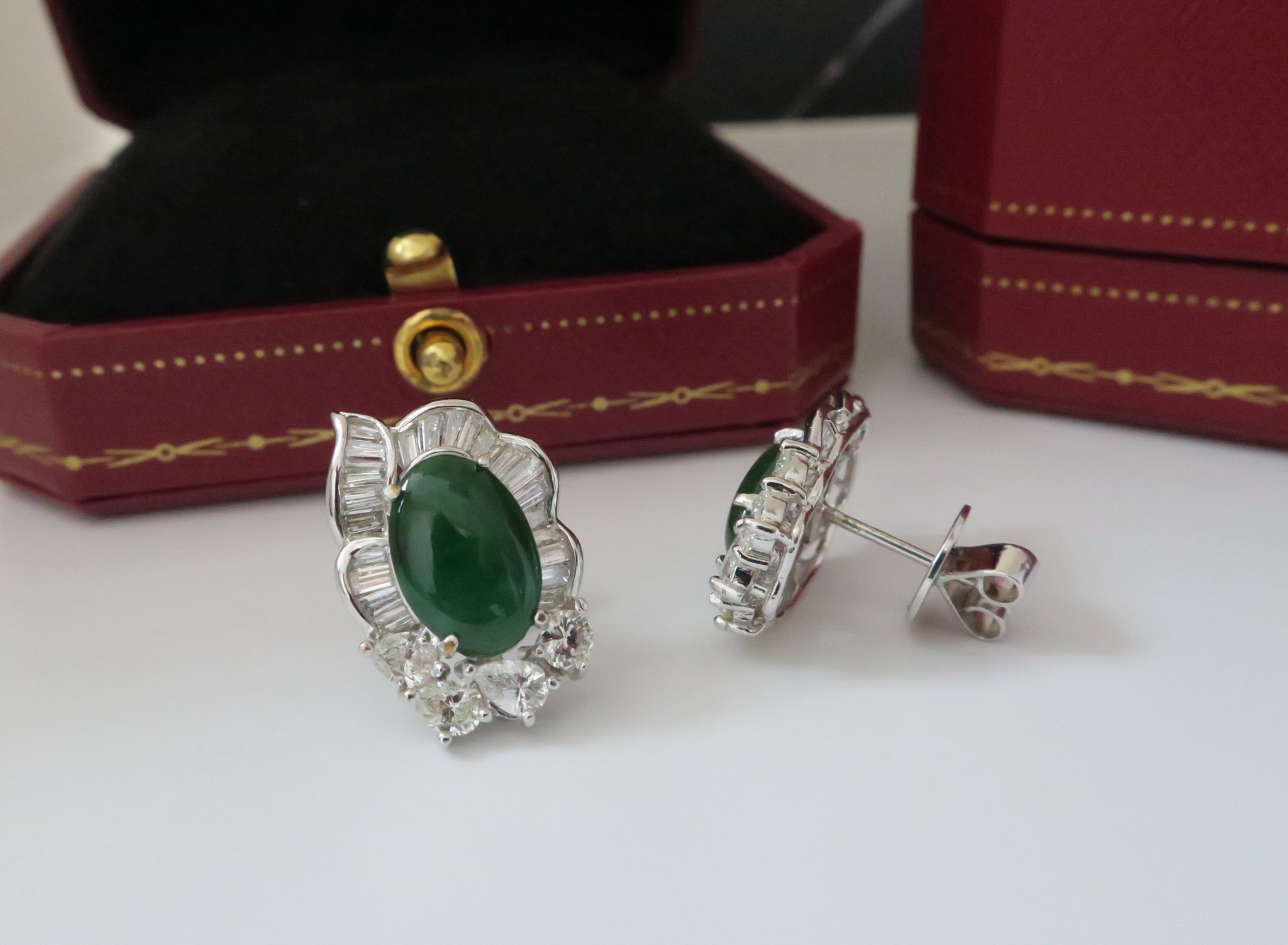天然 鑽石 翡翠耳環/耳飾 18K白金 氣質出眾 5