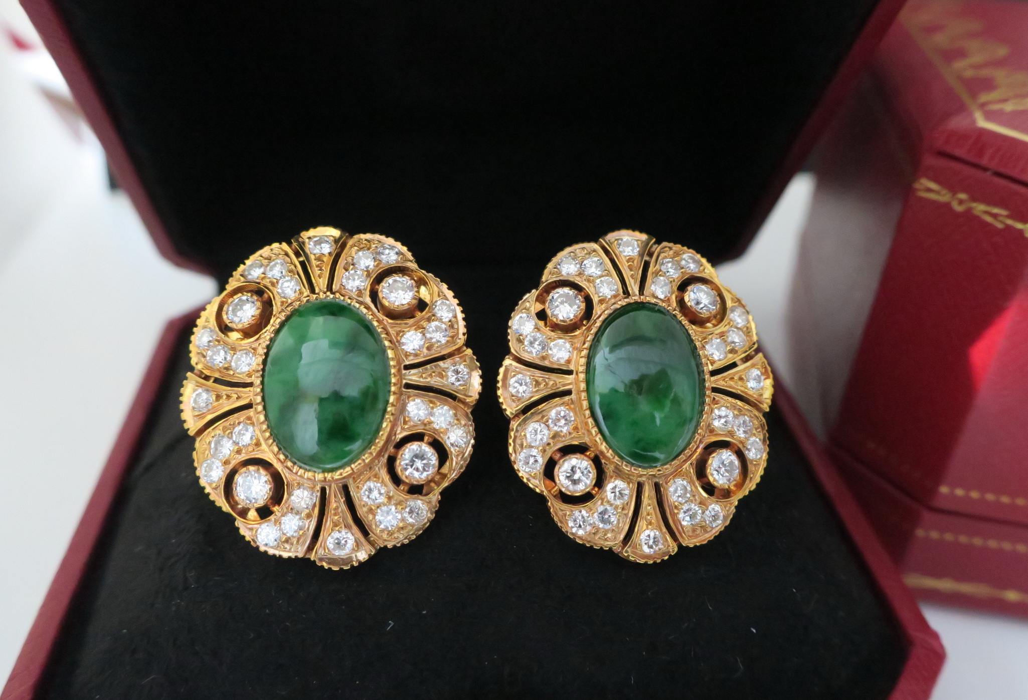 天然 鑽石 翡翠耳環/耳飾 18K金 大氣搶眼 珠光寶氣