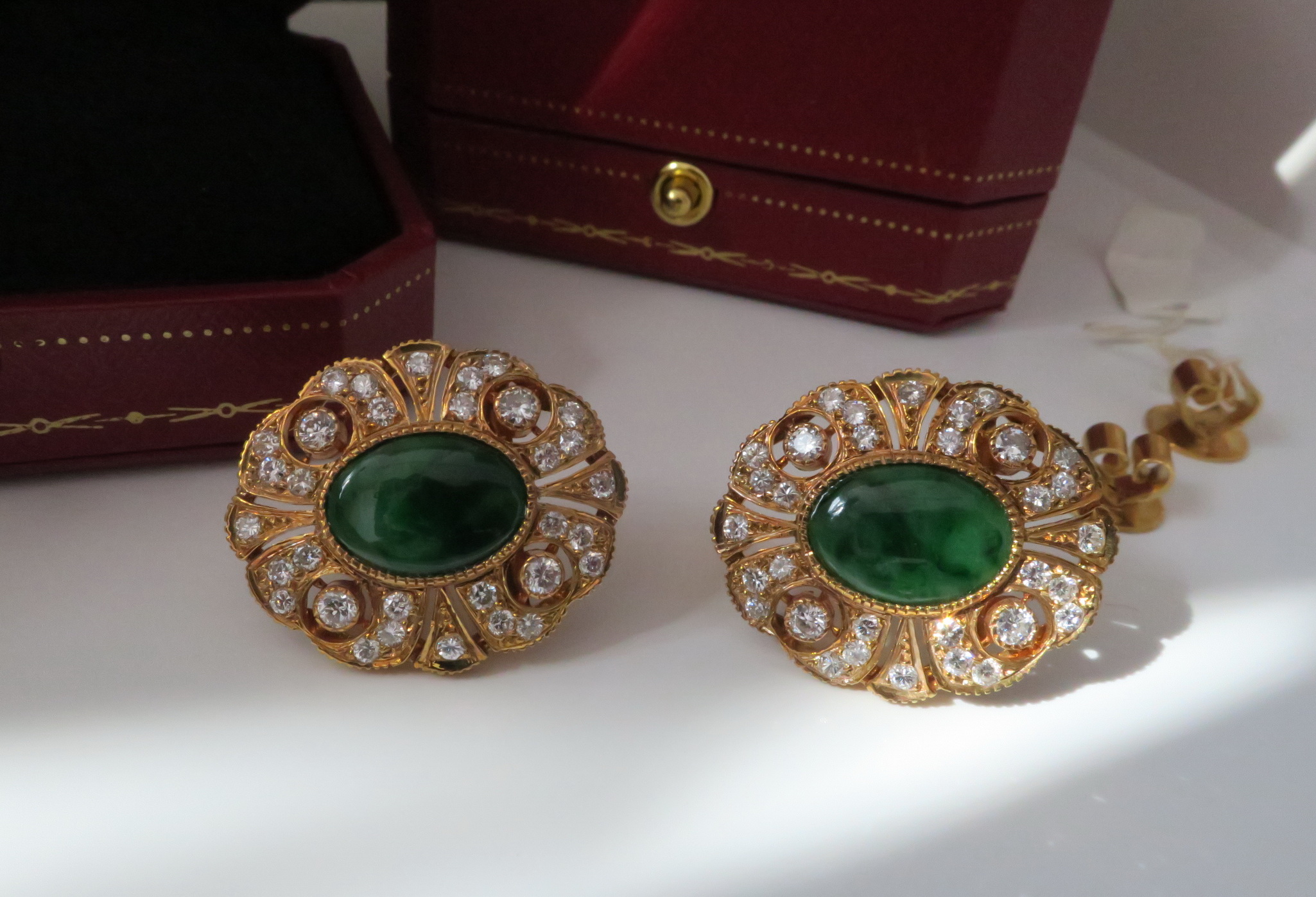 天然 鑽石 翡翠耳環/耳飾 18K金 大氣搶眼 珠光寶氣 2