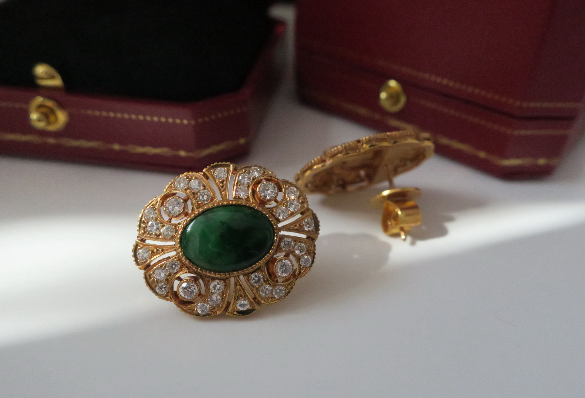 天然 鑽石 翡翠耳環/耳飾 18K金 大氣搶眼 珠光寶氣 3