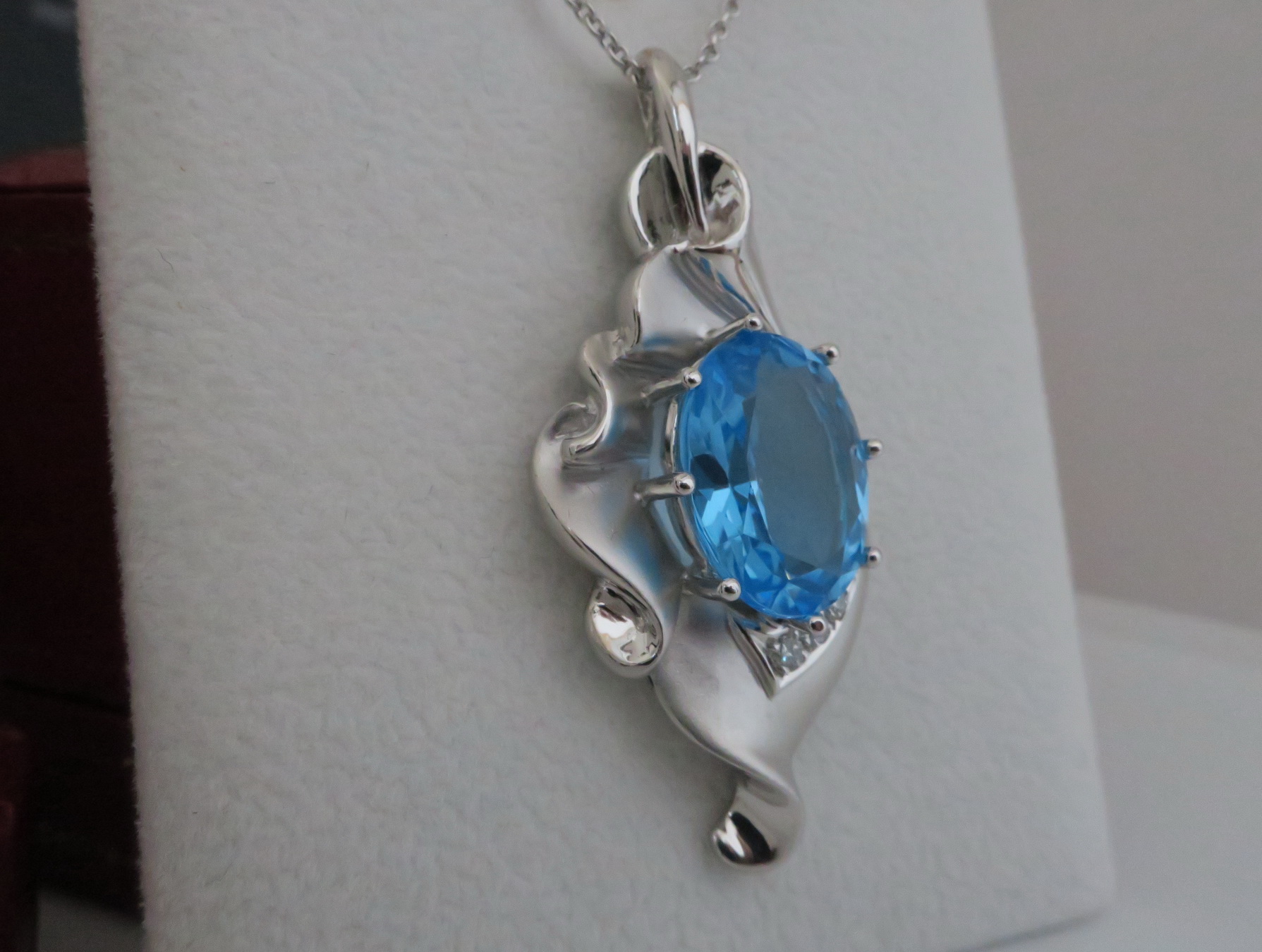 天然 海藍寶石 鑲鑽項鍊/墬子 18K白金 深海貝殼包覆 極度搶眼 高貴不貴 4