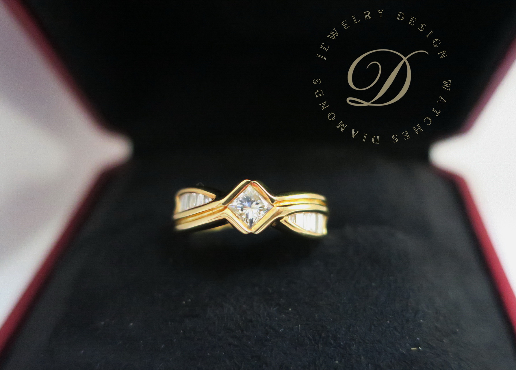 天然 方鑽 重31分 鑲崁 梯鑽戒台/戒指 18K金