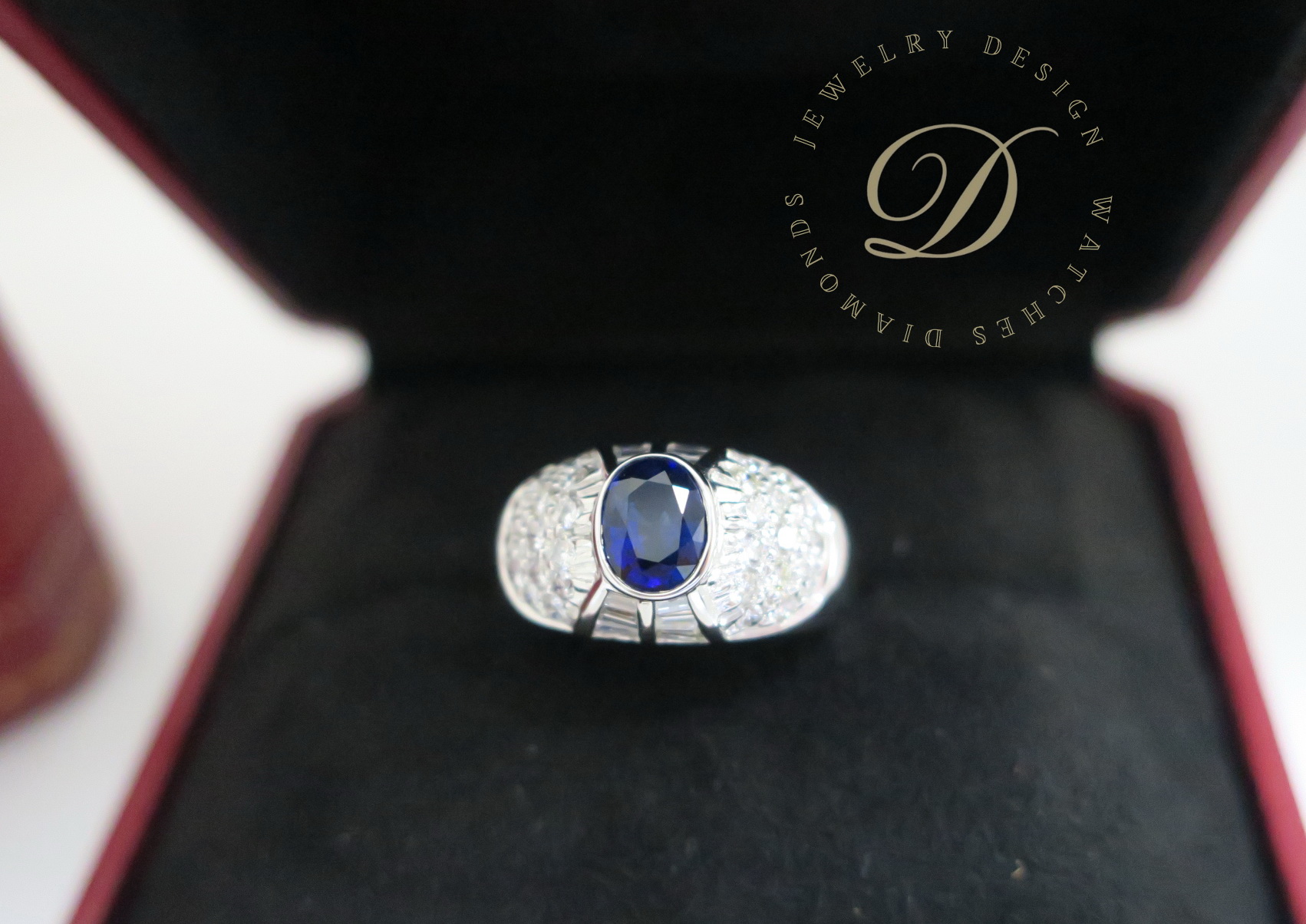 天然 藍寶石90分 鑲崁 鑽石戒台/戒指 18K金