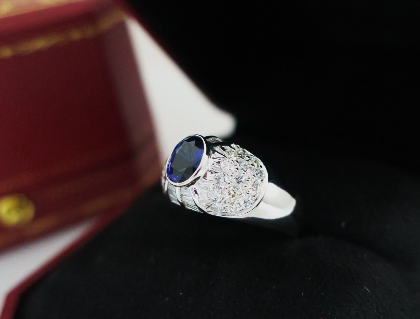 天然 藍寶石90分 鑲崁 鑽石戒台/戒指 18K金 2