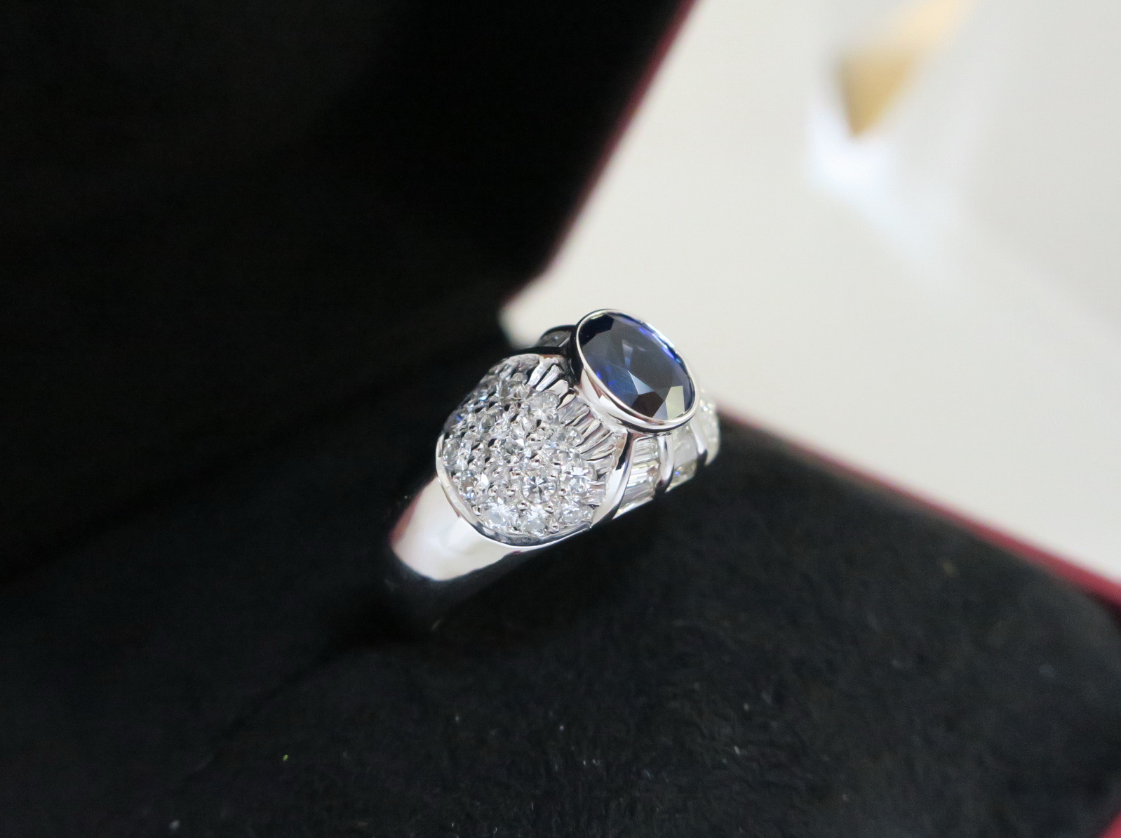 天然 藍寶石90分 鑲崁 鑽石戒台/戒指 18K金 3