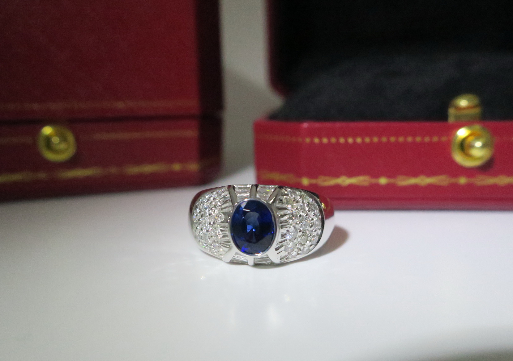 天然 藍寶石90分 鑲崁 鑽石戒台/戒指 18K金 5