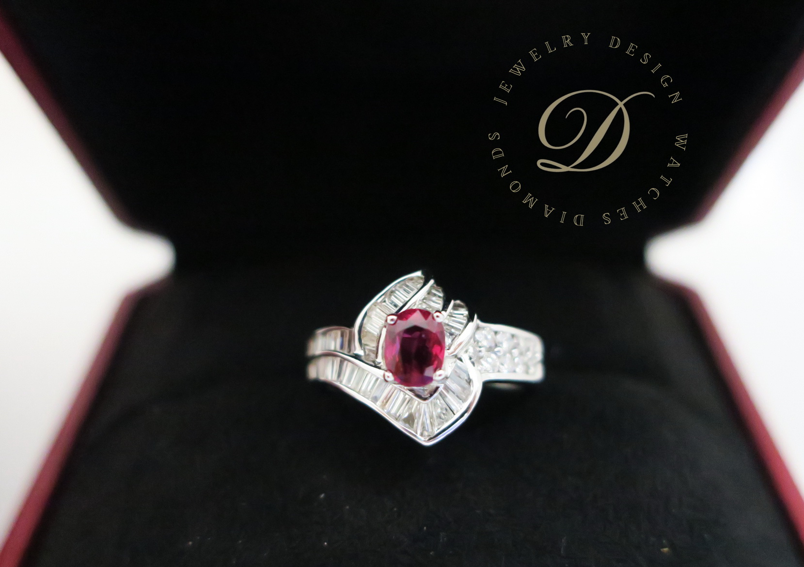 天然 紅寶石57分 鑲崁 鑽石 梯鑽 戒台/戒指 18K金