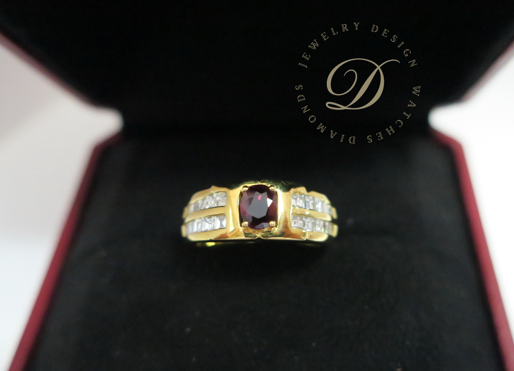 天然 紅寶石 鑲崁 梯鑽戒台/戒指 18K金