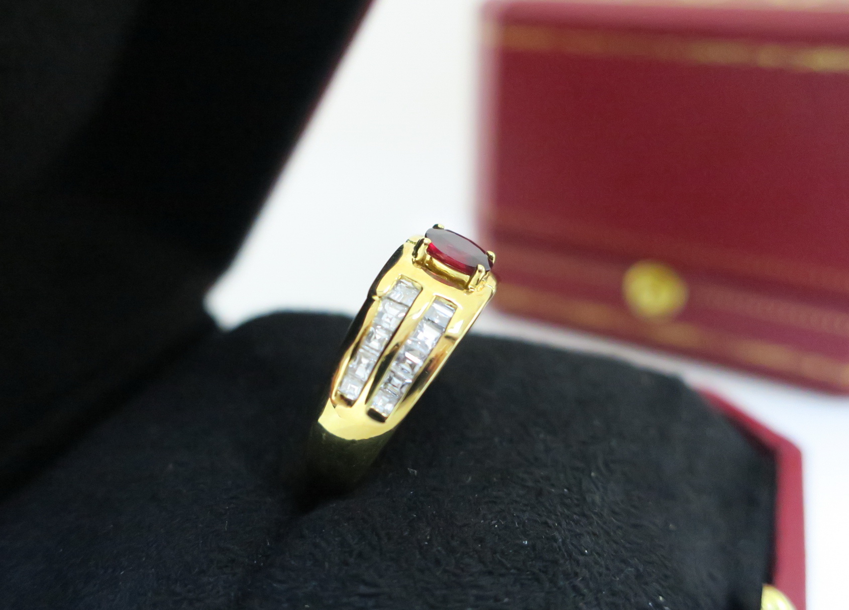 天然 紅寶石 鑲崁 梯鑽戒台/戒指 18K金 3