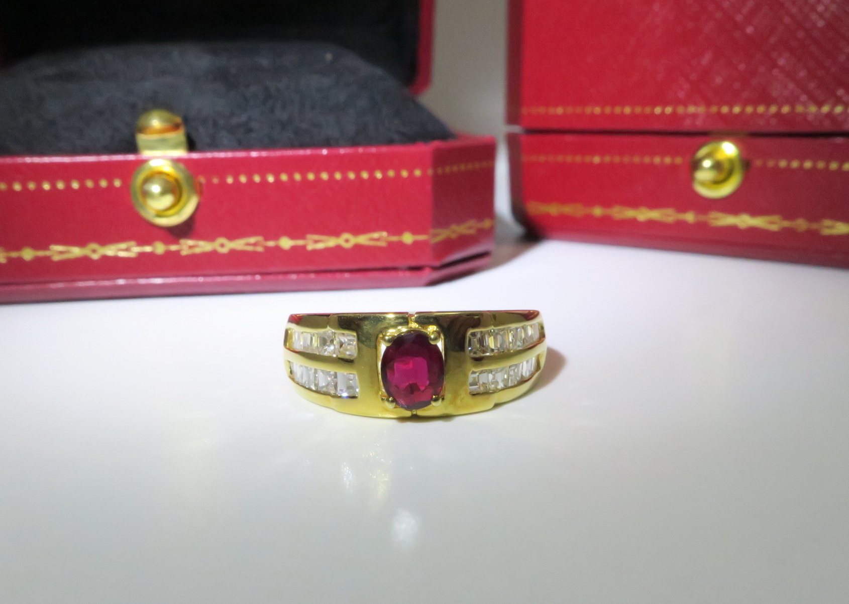 天然 紅寶石 鑲崁 梯鑽戒台/戒指 18K金 4