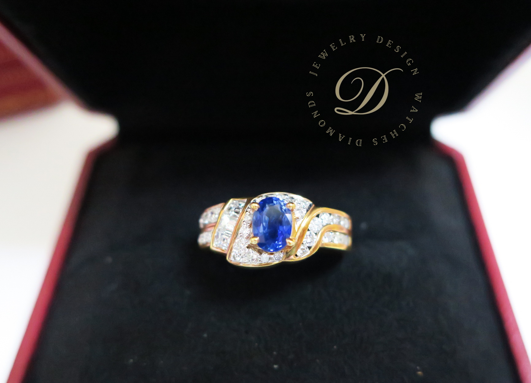 天然 藍寶石 鑲崁 鑽石/梯鑽 戒台/戒指 18K金