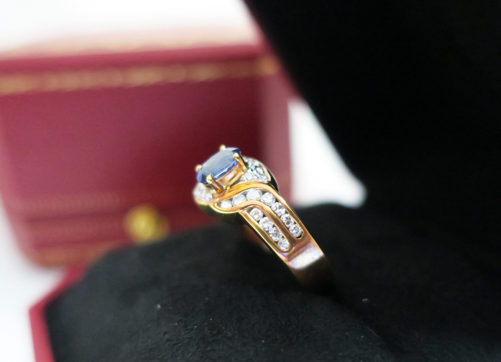 天然 藍寶石 鑲崁 鑽石/梯鑽 戒台/戒指 18K金 2