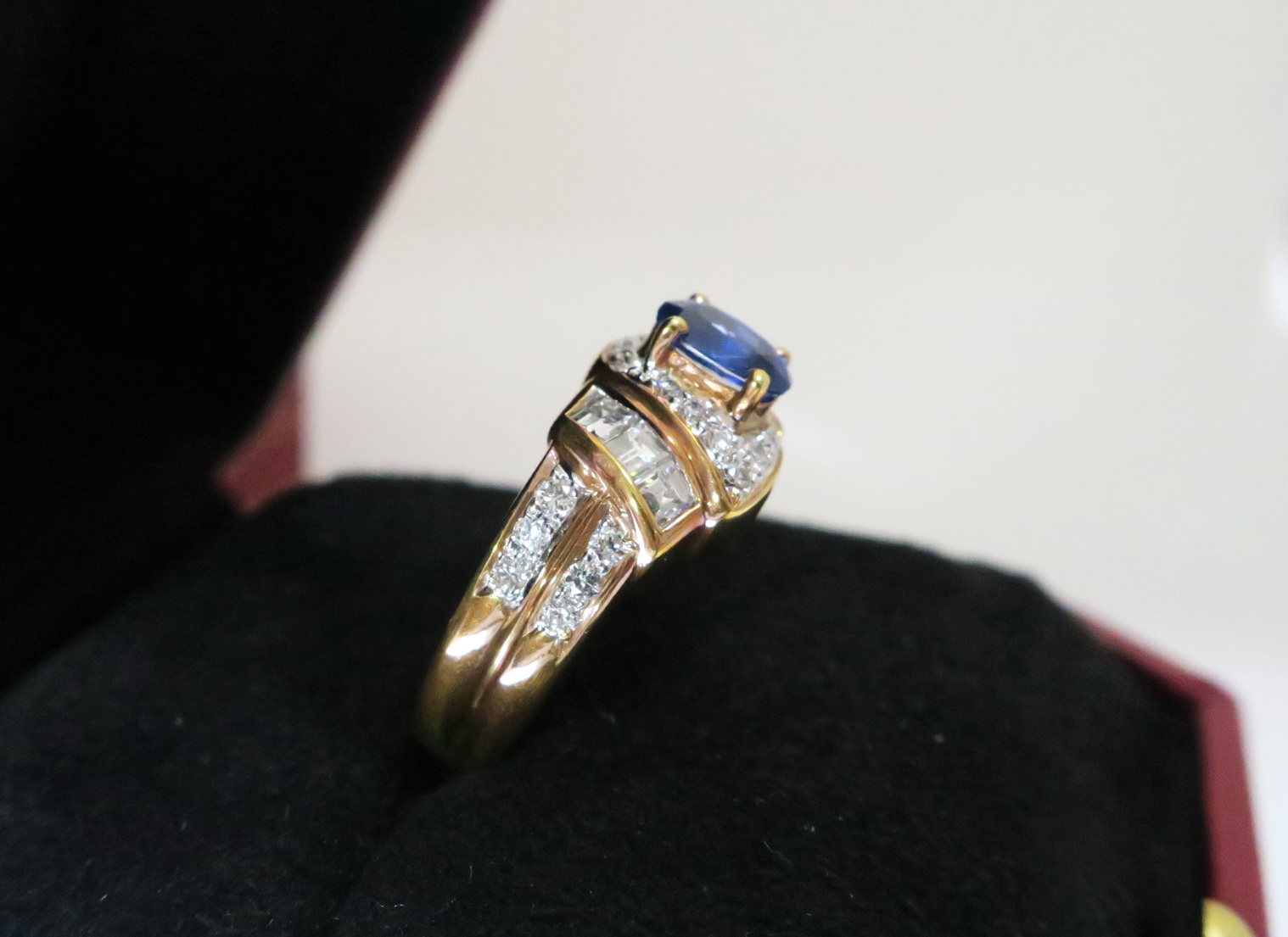 天然 藍寶石 鑲崁 鑽石/梯鑽 戒台/戒指 18K金 3