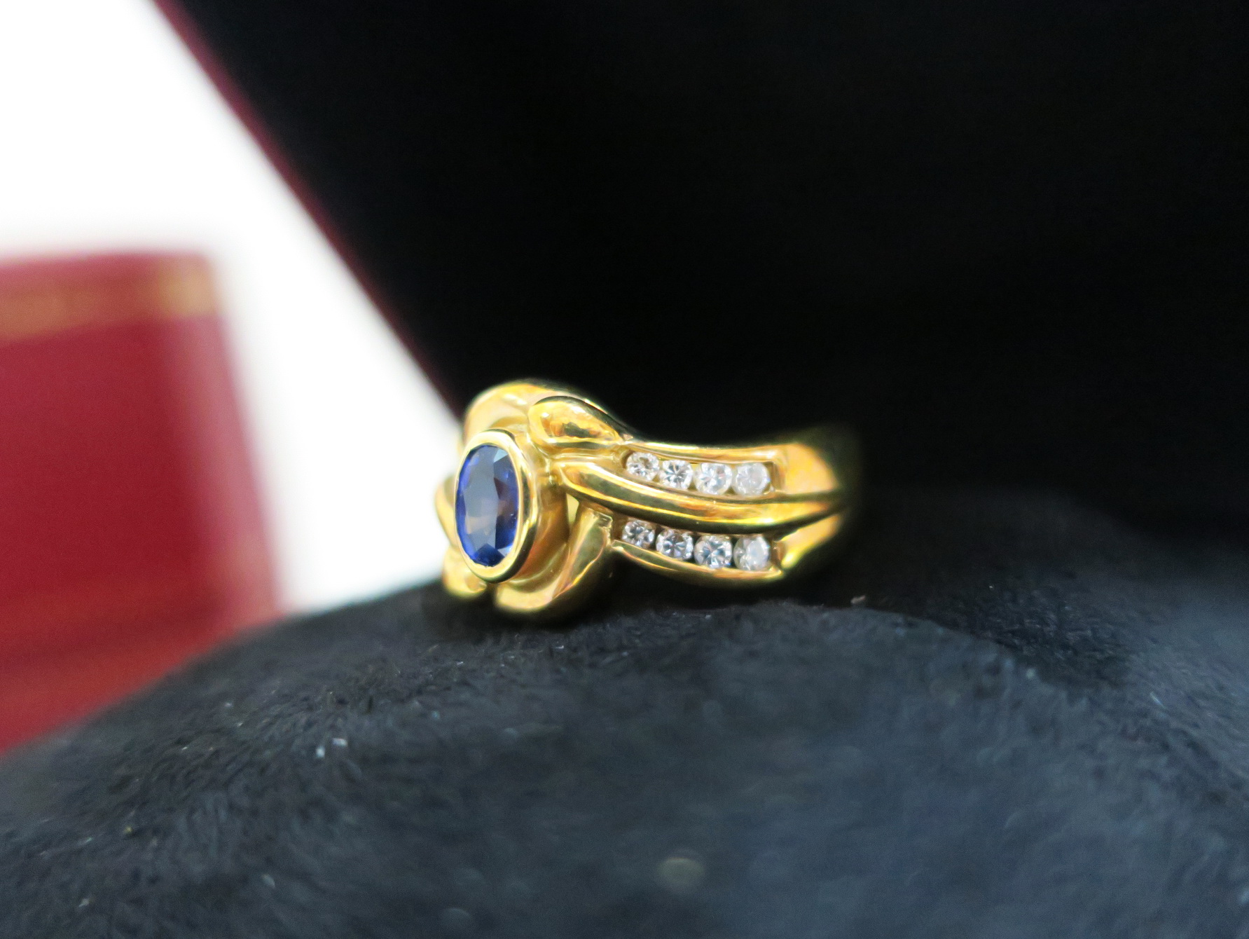 天然 藍寶石54分 鑲崁 鑽石 戒台/戒指 18K金 2