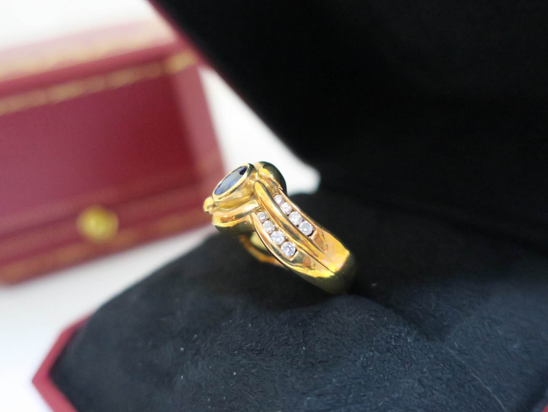 天然 藍寶石54分 鑲崁 鑽石 戒台/戒指 18K金 3