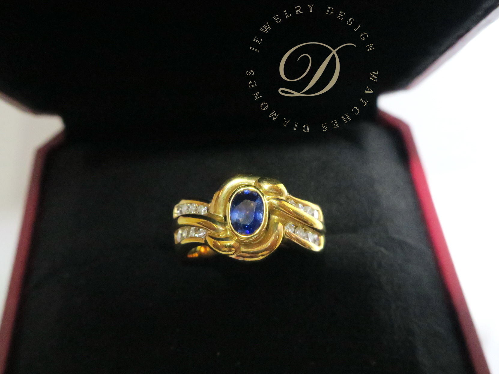 天然 藍寶石54分 鑲崁 鑽石 戒台/戒指 18K金