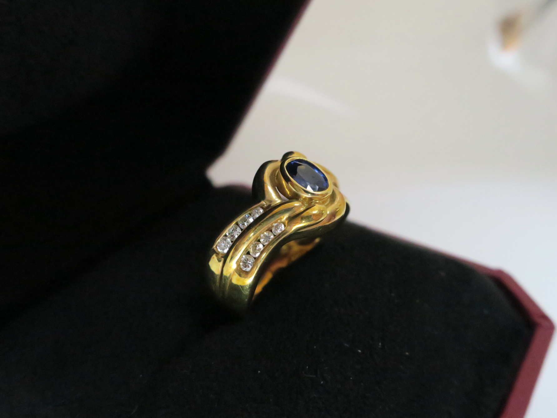 天然 藍寶石54分 鑲崁 鑽石 戒台/戒指 18K金 4