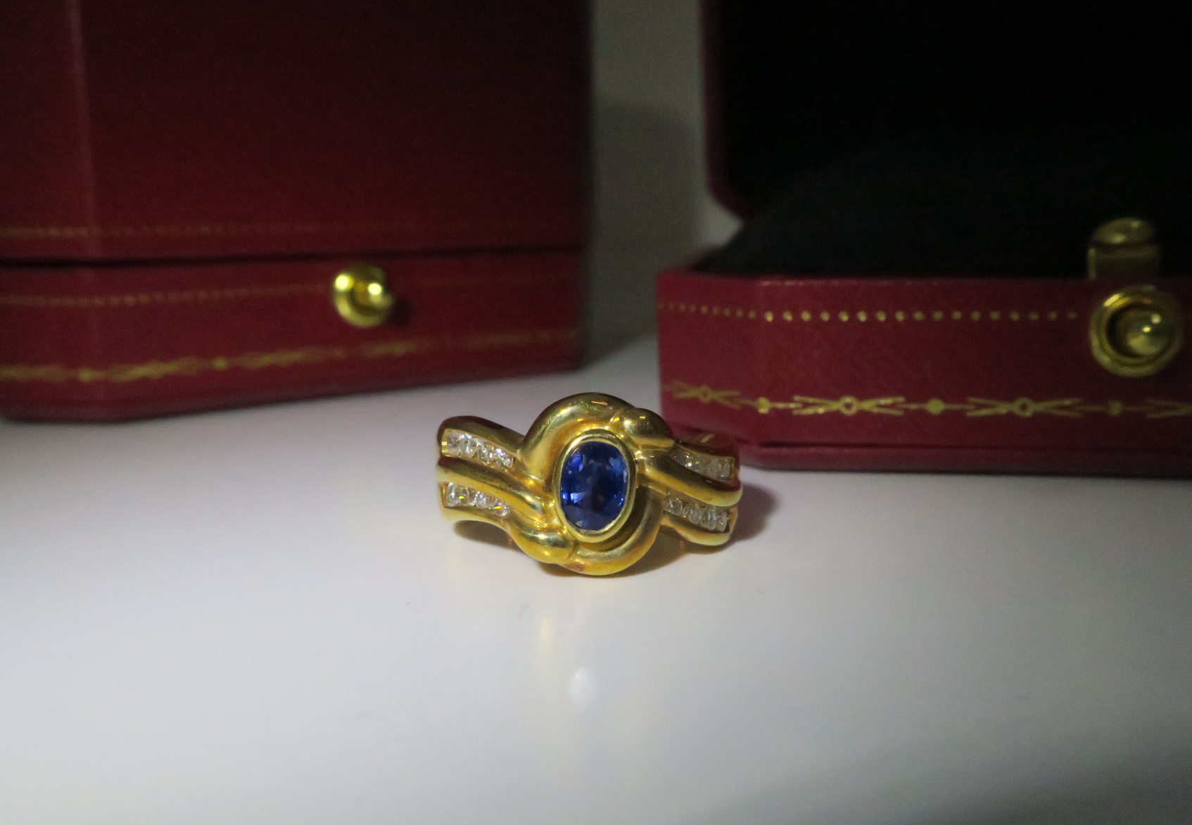 天然 藍寶石54分 鑲崁 鑽石 戒台/戒指 18K金 5