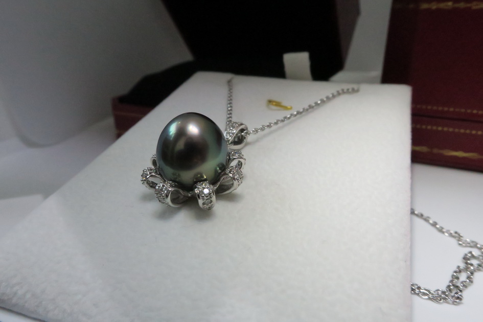 天然 南洋黑色珍珠項鍊/吊墬 鑲崁太陽光芒鑽石 高貴典雅 3