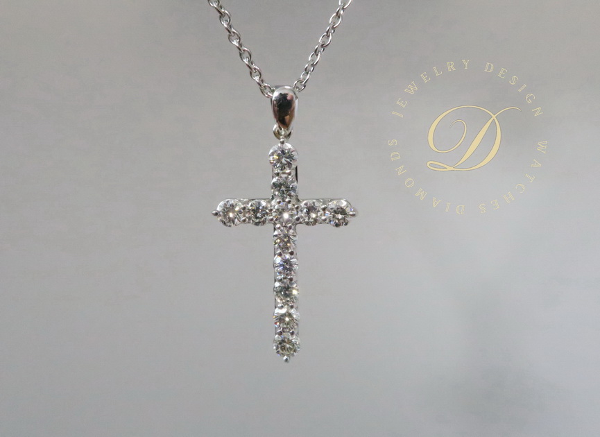 天然 鑽石項鍊/吊墬 十字架 12鑽總重量1.07克拉 高貴典雅