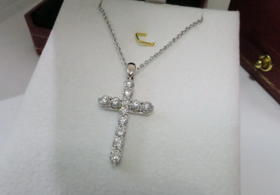 天然 鑽石項鍊/吊墬 十字架 12鑽總重量1.07克拉 高貴典雅 5