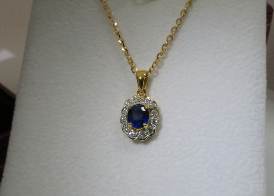 天然 藍寶石項鍊/吊墬 鑲崁天然白鑽 優雅高尚 2