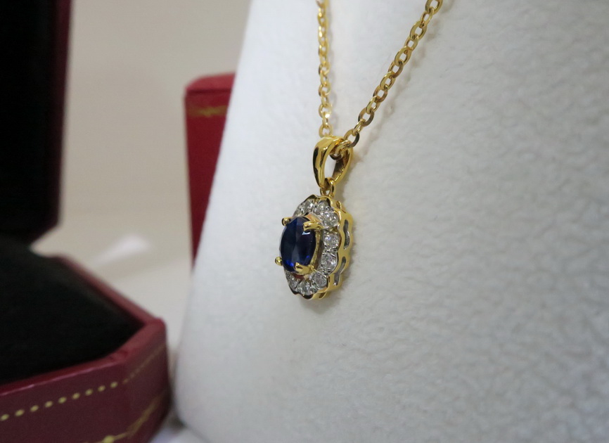 天然 藍寶石項鍊/吊墬 鑲崁天然白鑽 優雅高尚 3