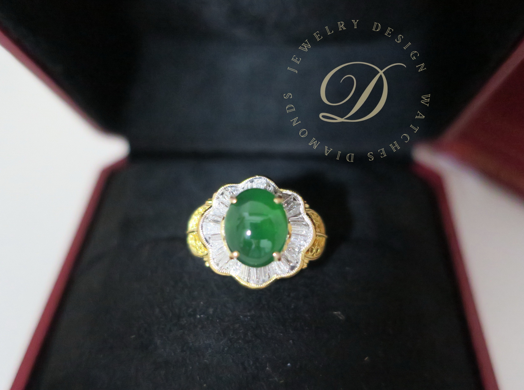 天然 A貨翡翠 高品質 縷空戒指 18K金鑲真鑽戒台 藝品雕工技術