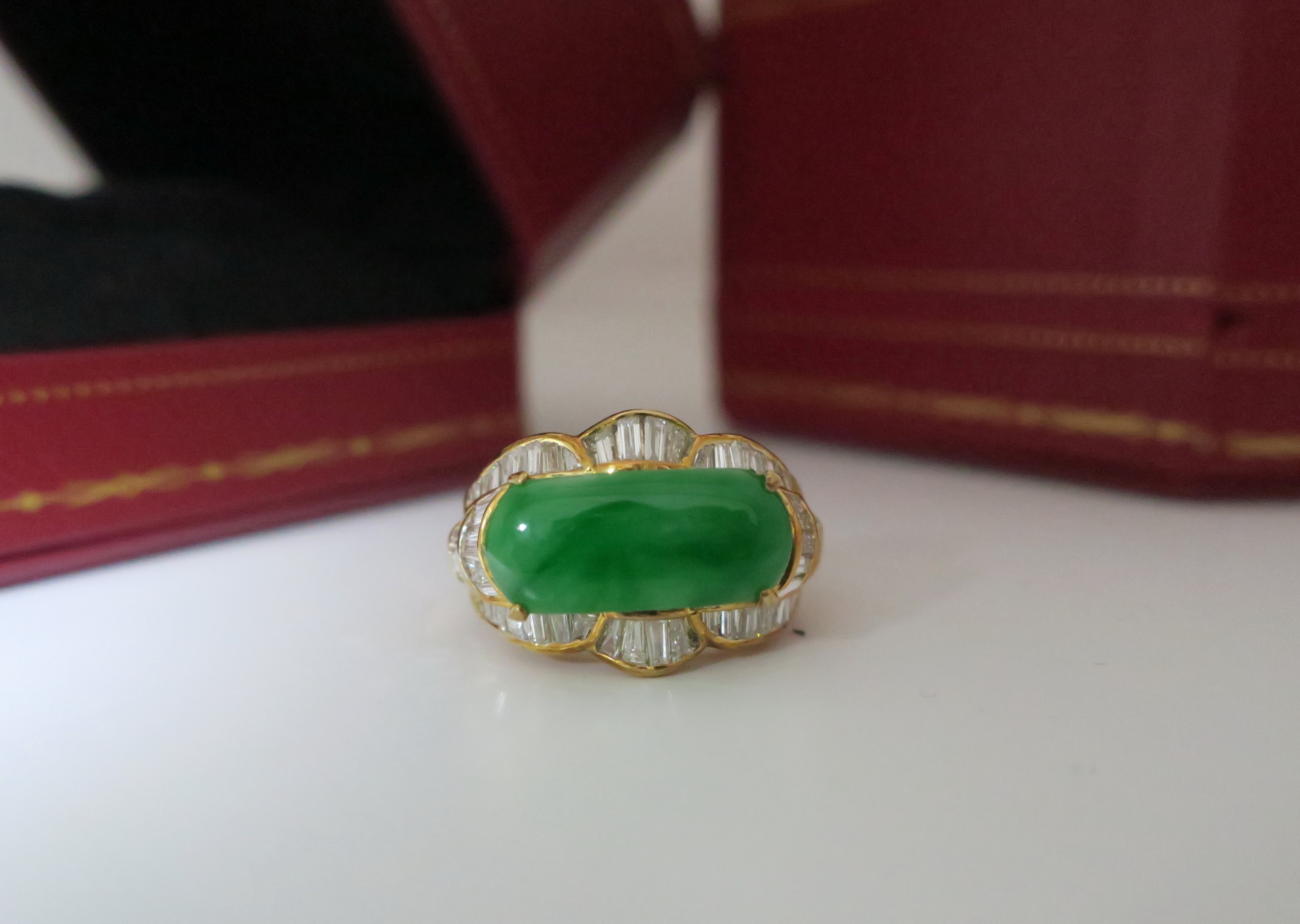 天然 高品質 A貨翡翠 鑲鑽戒指 18K金戒台 身上帶點綠顯落落大方 5