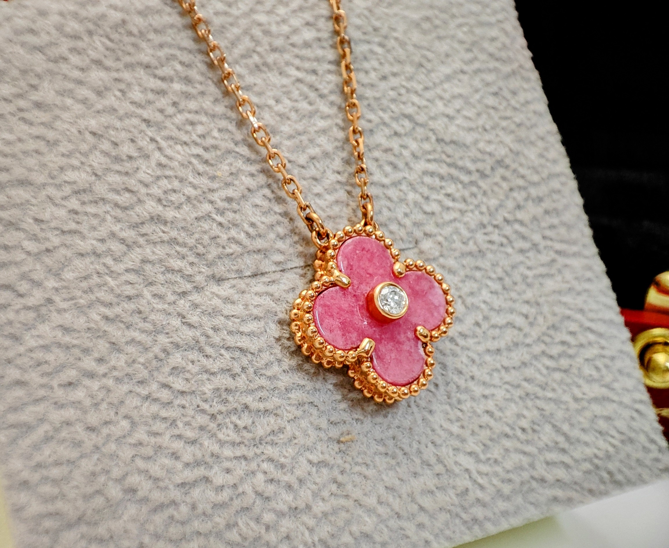 小資首選 幸運草 四葉草項鍊/吊墬 18K玫瑰金 粉紅輝石 鑲天然真鑽 2