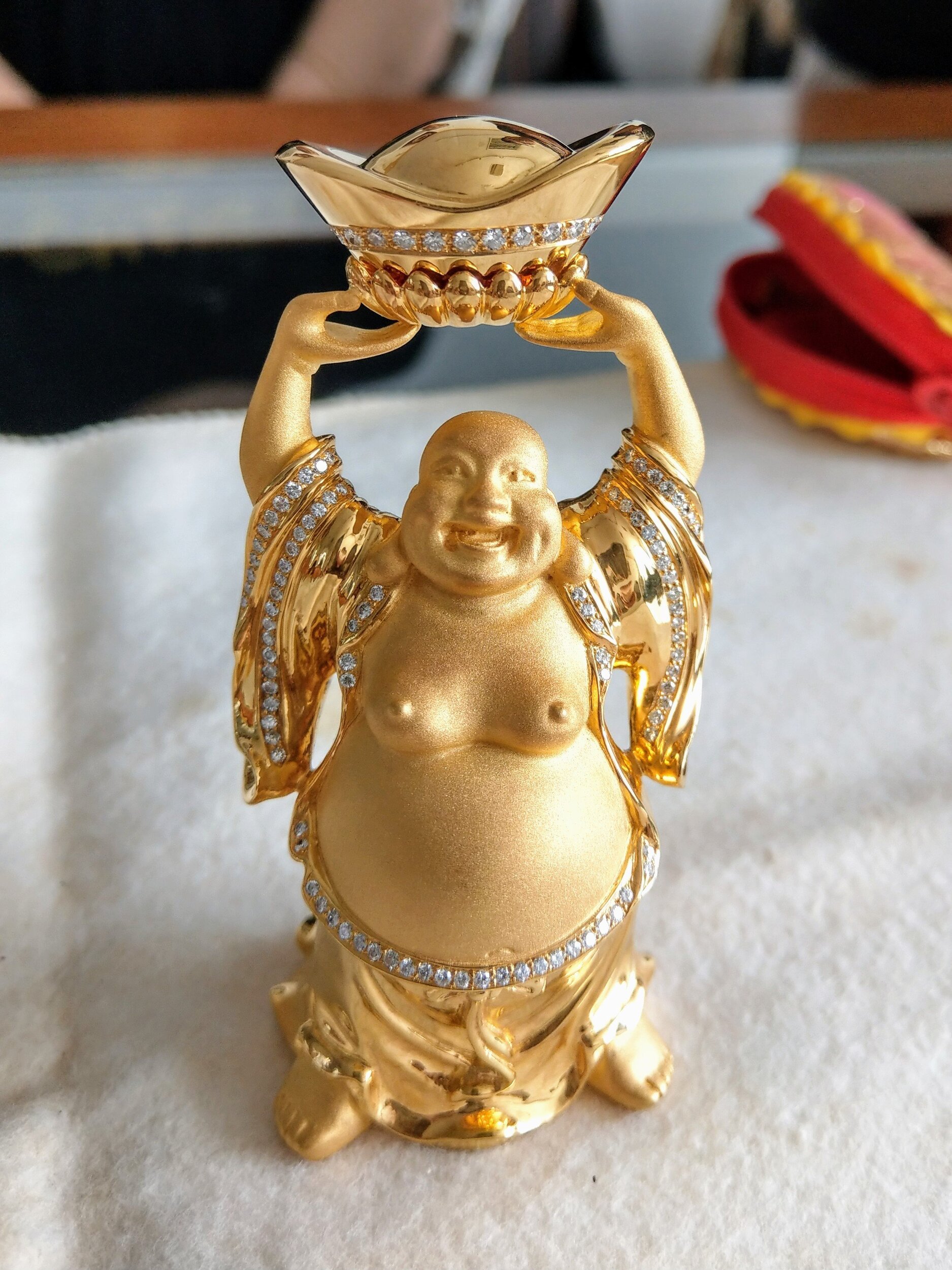 全金 布袋和尚 彌勒佛 彌勒菩薩 招財進寶 鎮店之寶 22K黃金鑲鑽 財元寶